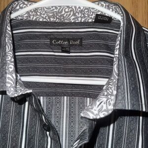 Cotton Reel Men's Black and White Striped Shirt